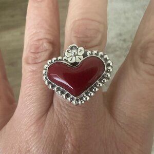 Silver 925 Adjustable Red Coral Ring Boho Woman
